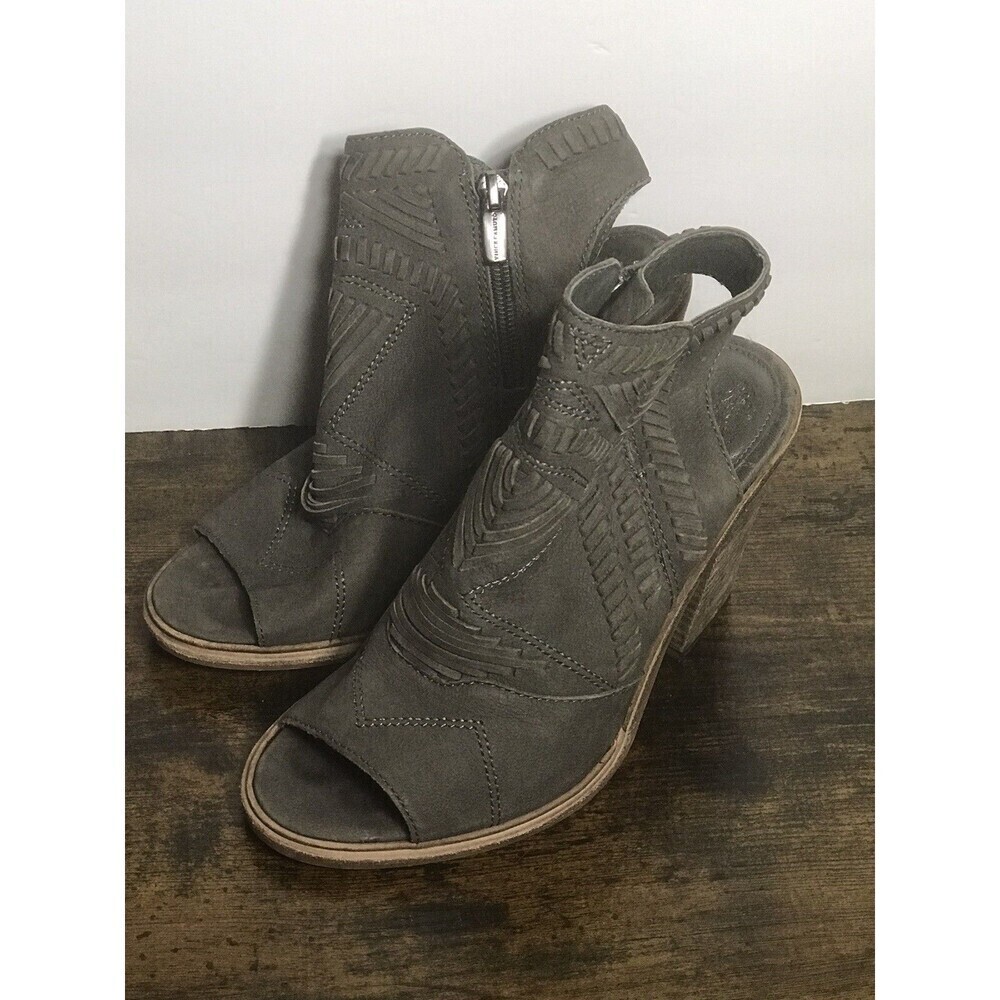 Vince Camuto Womens Karinta Suede Open Toe Heel Boots 4.5 Inch Leather Tan 6.5 - Picture 3 of 12